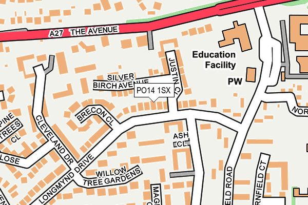 PO14 1SX map - OS OpenMap – Local (Ordnance Survey)