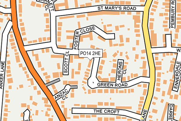 PO14 2HE map - OS OpenMap – Local (Ordnance Survey)