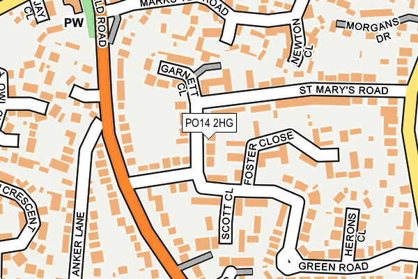 PO14 2HG map - OS OpenMap – Local (Ordnance Survey)