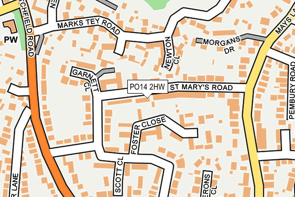 PO14 2HW map - OS OpenMap – Local (Ordnance Survey)