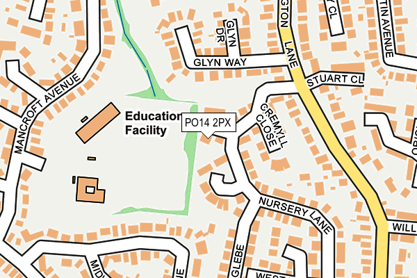 PO14 2PX map - OS OpenMap – Local (Ordnance Survey)