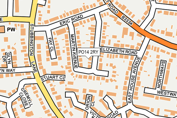 PO14 2RY map - OS OpenMap – Local (Ordnance Survey)