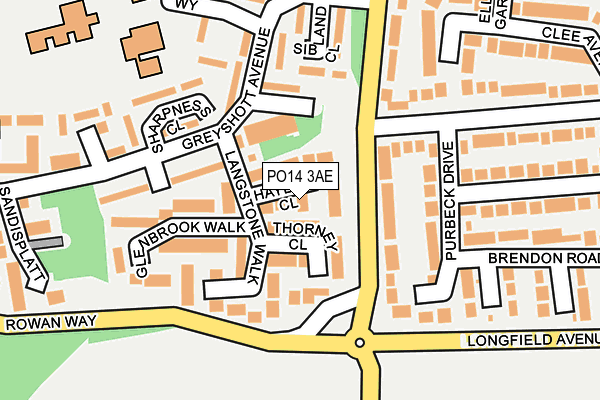 PO14 3AE map - OS OpenMap – Local (Ordnance Survey)