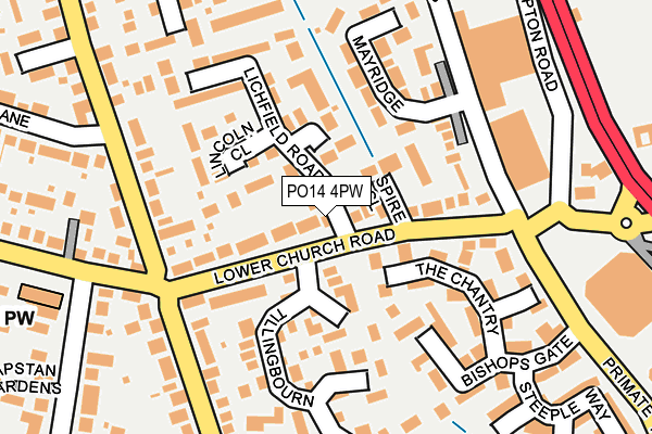 PO14 4PW map - OS OpenMap – Local (Ordnance Survey)