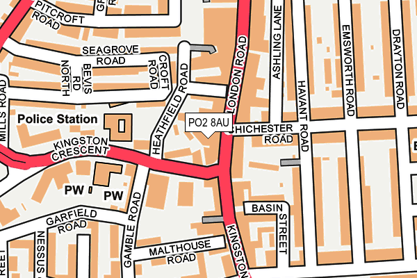 PO2 8AU map - OS OpenMap – Local (Ordnance Survey)