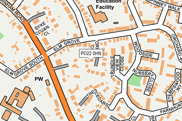 PO22 0HN map - OS OpenMap – Local (Ordnance Survey)