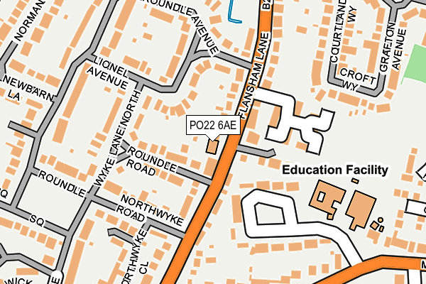 PO22 6AE map - OS OpenMap – Local (Ordnance Survey)
