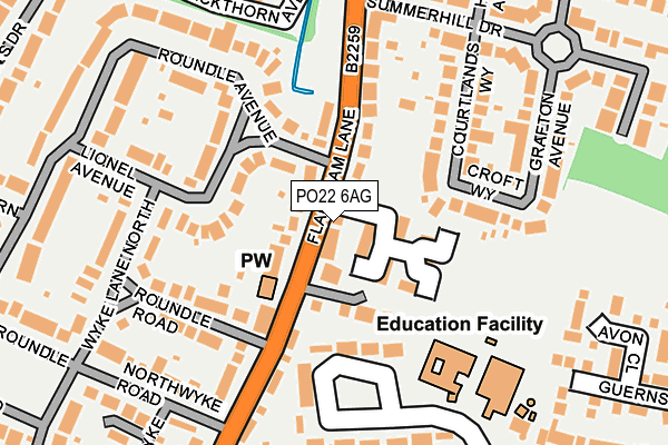 PO22 6AG map - OS OpenMap – Local (Ordnance Survey)