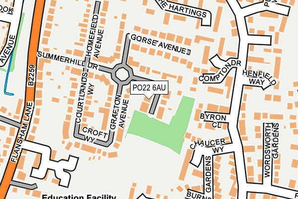 PO22 6AU map - OS OpenMap – Local (Ordnance Survey)