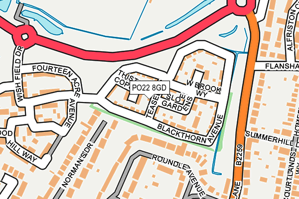PO22 8GD map - OS OpenMap – Local (Ordnance Survey)