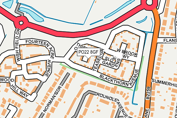 PO22 8GF map - OS OpenMap – Local (Ordnance Survey)