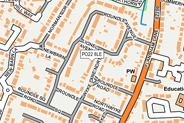 PO22 8LE map - OS OpenMap – Local (Ordnance Survey)