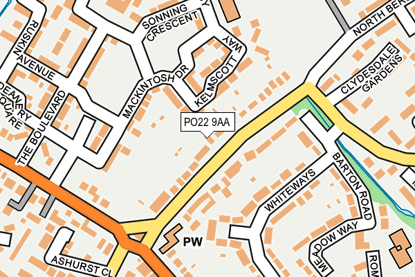 PO22 9AA map - OS OpenMap – Local (Ordnance Survey)