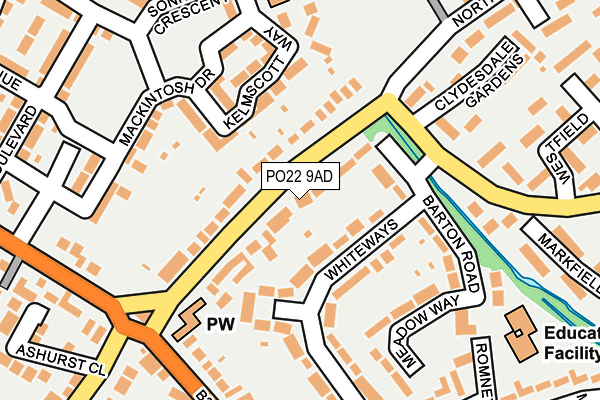 PO22 9AD map - OS OpenMap – Local (Ordnance Survey)