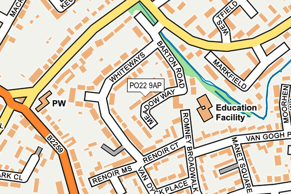 PO22 9AP map - OS OpenMap – Local (Ordnance Survey)