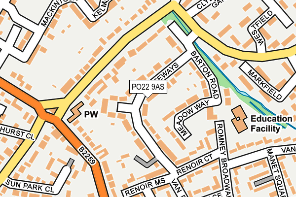 PO22 9AS map - OS OpenMap – Local (Ordnance Survey)