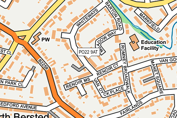PO22 9AT map - OS OpenMap – Local (Ordnance Survey)