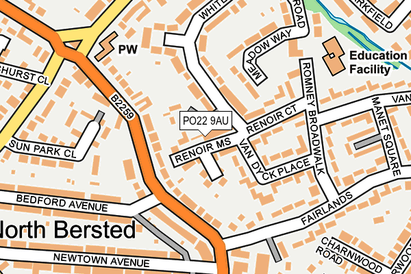 PO22 9AU map - OS OpenMap – Local (Ordnance Survey)