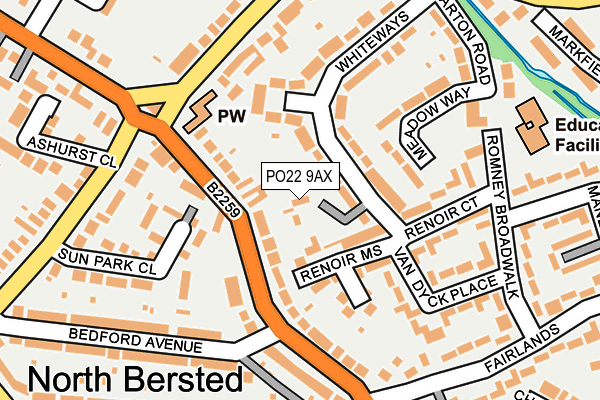 PO22 9AX map - OS OpenMap – Local (Ordnance Survey)