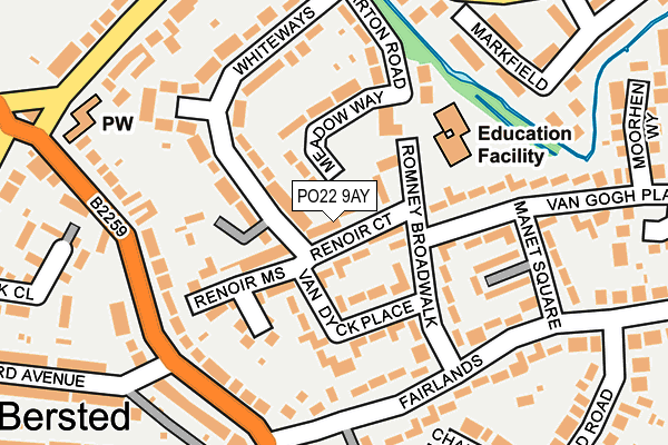 PO22 9AY map - OS OpenMap – Local (Ordnance Survey)