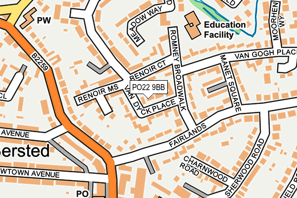 PO22 9BB map - OS OpenMap – Local (Ordnance Survey)