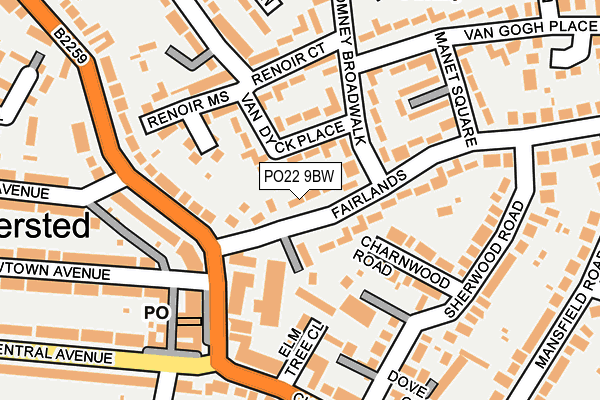 PO22 9BW map - OS OpenMap – Local (Ordnance Survey)