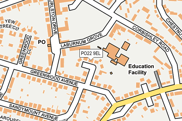 PO22 9EL map - OS OpenMap – Local (Ordnance Survey)