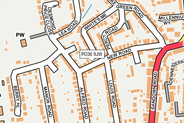 PO36 9JW map - OS OpenMap – Local (Ordnance Survey)