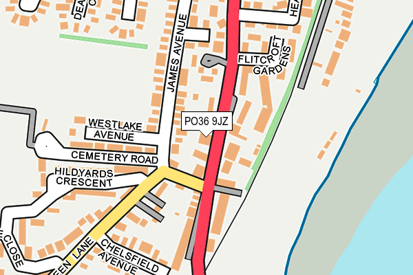 PO36 9JZ map - OS OpenMap – Local (Ordnance Survey)