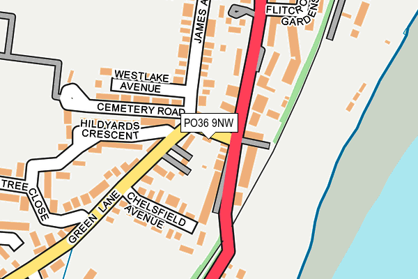 PO36 9NW map - OS OpenMap – Local (Ordnance Survey)