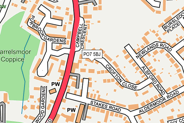 PO7 5BJ map - OS OpenMap – Local (Ordnance Survey)