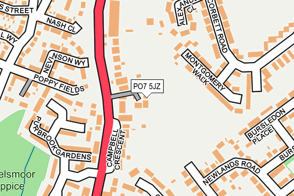 PO7 5JZ map - OS OpenMap – Local (Ordnance Survey)
