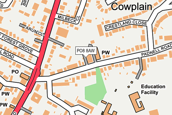 PO8 8AW map - OS OpenMap – Local (Ordnance Survey)