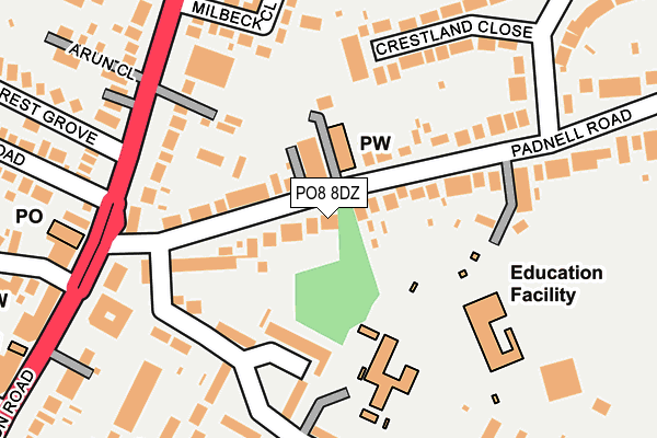 PO8 8DZ map - OS OpenMap – Local (Ordnance Survey)