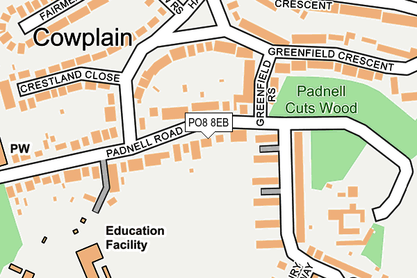 PO8 8EB map - OS OpenMap – Local (Ordnance Survey)