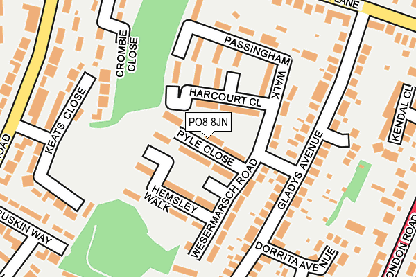 PO8 8JN map - OS OpenMap – Local (Ordnance Survey)