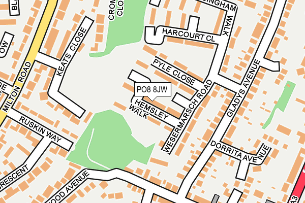 PO8 8JW map - OS OpenMap – Local (Ordnance Survey)