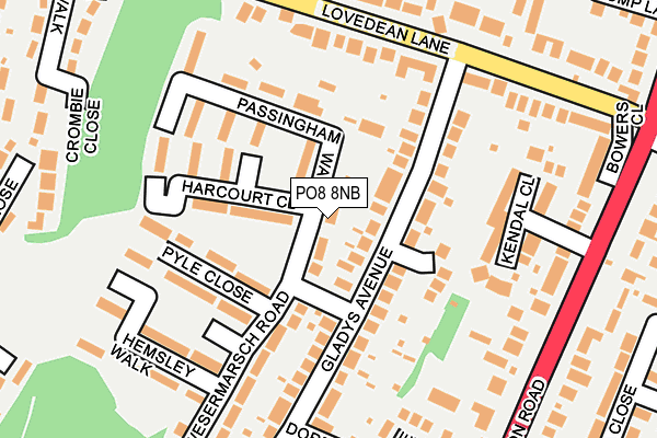 PO8 8NB map - OS OpenMap – Local (Ordnance Survey)