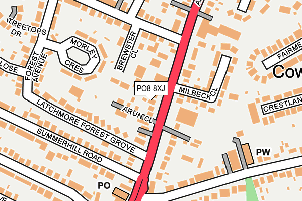 PO8 8XJ map - OS OpenMap – Local (Ordnance Survey)