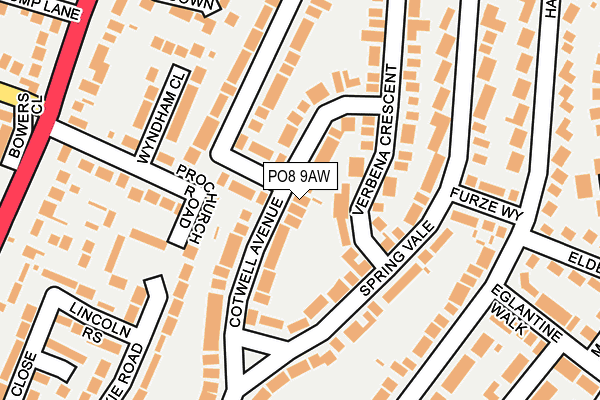 PO8 9AW map - OS OpenMap – Local (Ordnance Survey)