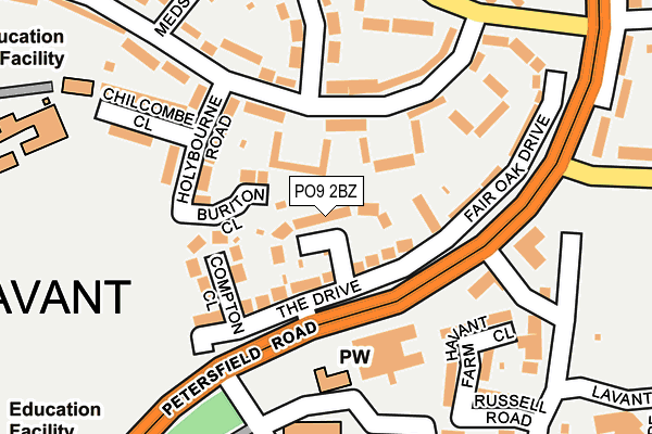 PO9 2BZ map - OS OpenMap – Local (Ordnance Survey)