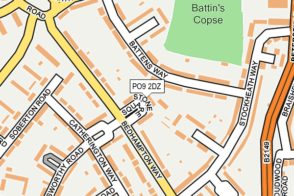 PO9 2DZ map - OS OpenMap – Local (Ordnance Survey)