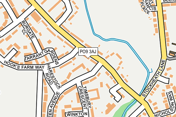 PO9 3AJ map - OS OpenMap – Local (Ordnance Survey)