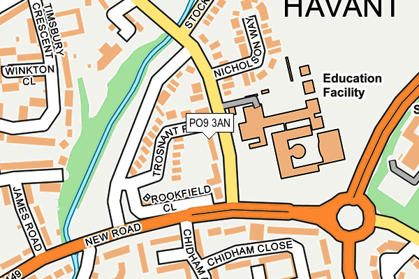 PO9 3AN map - OS OpenMap – Local (Ordnance Survey)