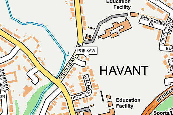 PO9 3AW map - OS OpenMap – Local (Ordnance Survey)