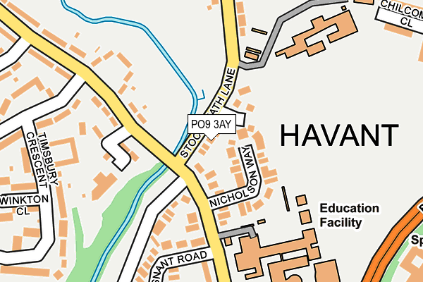 PO9 3AY map - OS OpenMap – Local (Ordnance Survey)