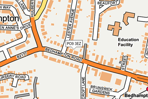 PO9 3EZ map - OS OpenMap – Local (Ordnance Survey)