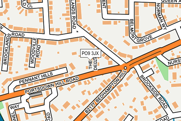 PO9 3JX map - OS OpenMap – Local (Ordnance Survey)