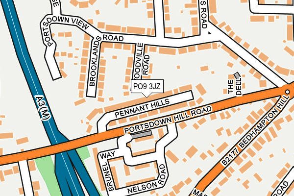 PO9 3JZ map - OS OpenMap – Local (Ordnance Survey)