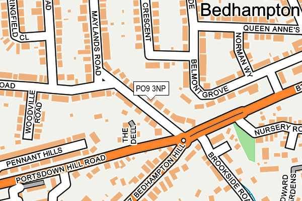 PO9 3NP map - OS OpenMap – Local (Ordnance Survey)